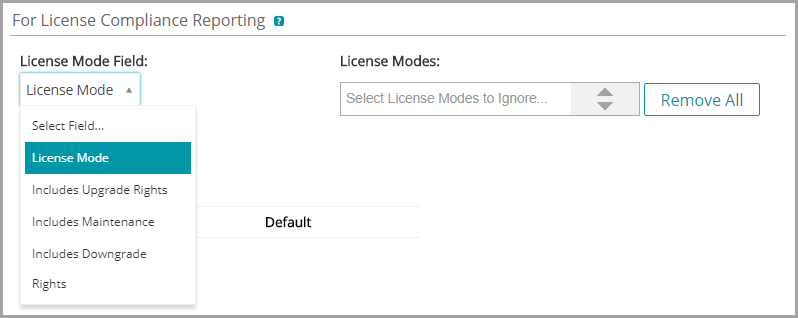 The drop-down list for License mode appears to the left of the section