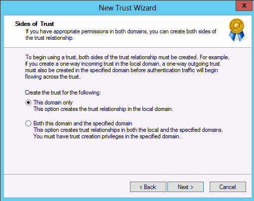 this domain only forest level trust in Windows Server