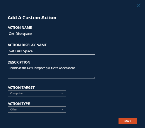 Add a Custom Action screen