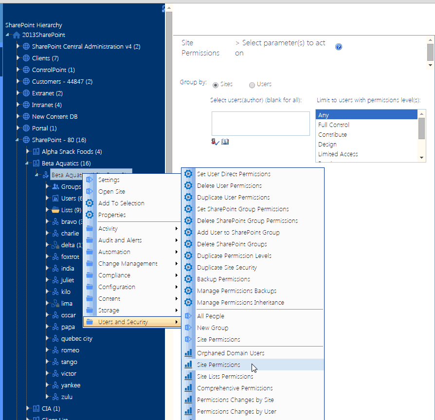 Eval Guide Site Permissions SELECT