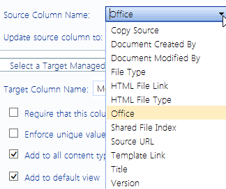 Create Managed Metadeata SOURCE COLUM DROPDOWN