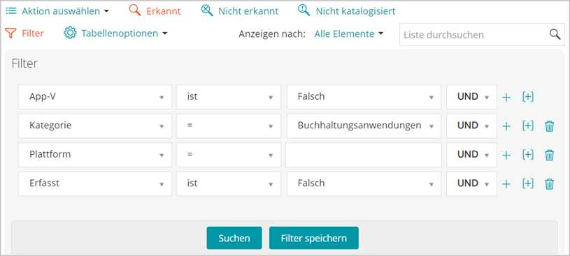 Der Bereich Benutzerdefinierte Ansicht enthält verschiedene Dropdown-Listen, mit deren Hilfe Sie Kriterien festlegen können.""