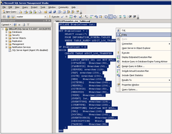 Archive Audit Log CREATE TABLE