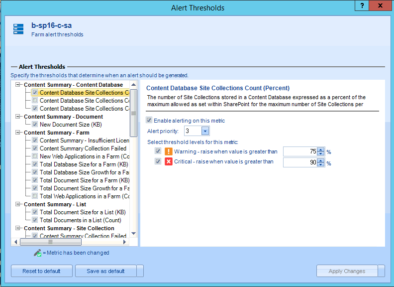 Object Specific Alerts Thresholds