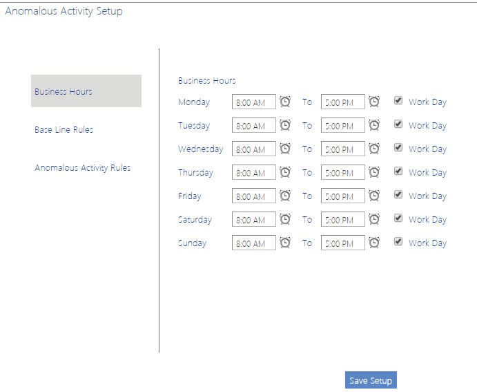 Anomalous Activity Setup BUSINESS HOURS