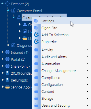 Site Settings option