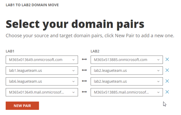 Select your domain pairs screen