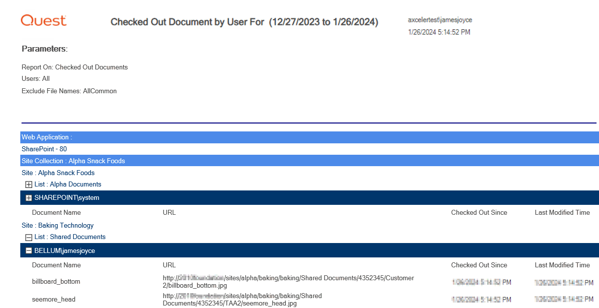 Checked Out Documents RESULTS