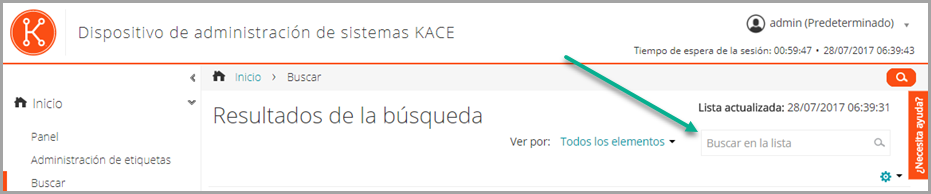 El campo Buscar aparece por encima de la lista junto a la lista desplegable Ver por.