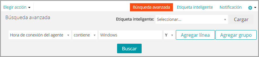 El panel de Búsqueda avanzada incluye varias listas desplegables que puede utilizar para especificar los criterios.