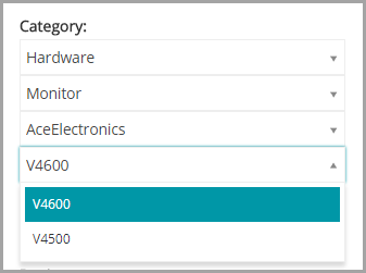 Sur l'image, les catégories sont Matériel, Moniteur, AceElectronics et V5000.