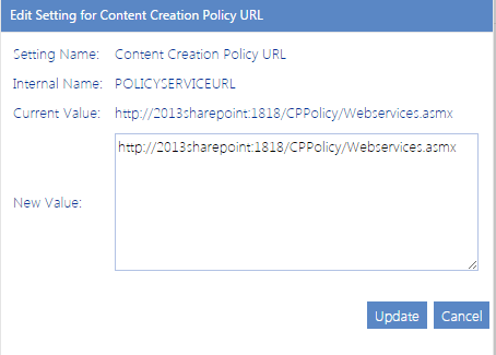 Config Setting POLICYSERVICEURL