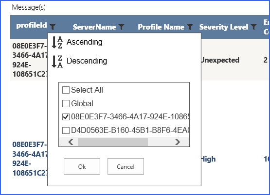 dashboard system health ULS logs filtering