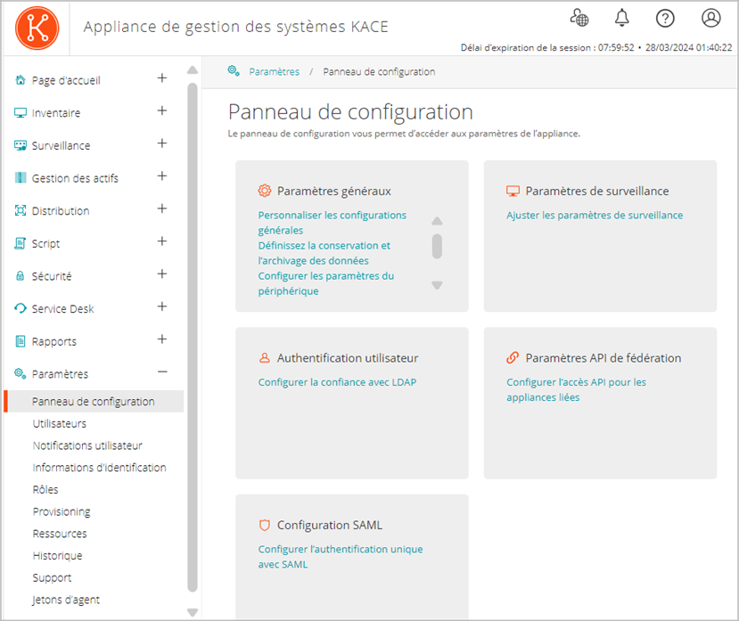 Cette image du tableau de bord affiche, entre autres, les widgets des connexions et du provisioning.