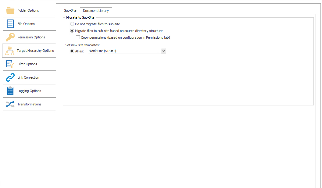FS Target Hierarchy Options Sub-Site