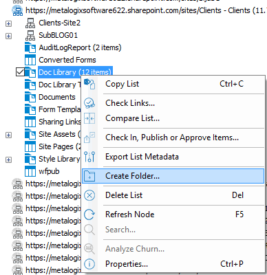 Create Folder Menu Option