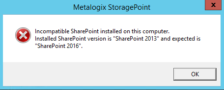 installer - incorrect sharepoint version