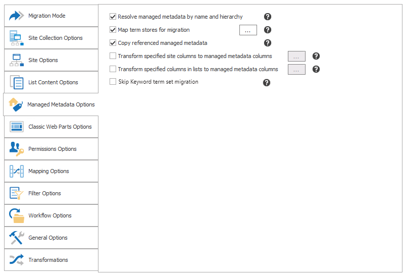 Managed Metadata Options