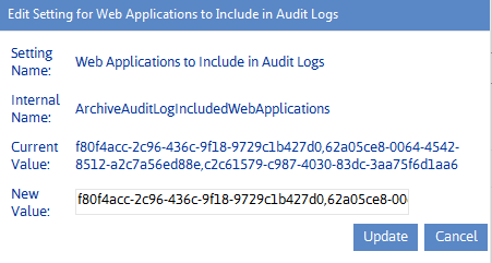 Config Setting ArchiveAuditLogIncludeWebApplications