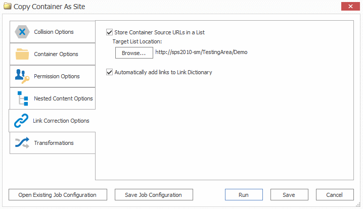 eRoom Link Correction Options