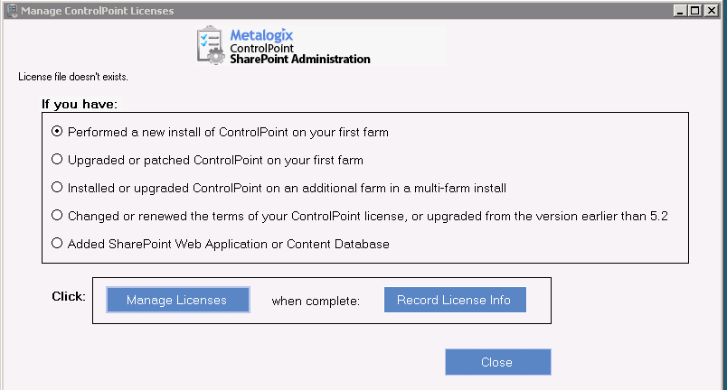 Manage ControlPoint Licenses NEW INSTALL OPTION