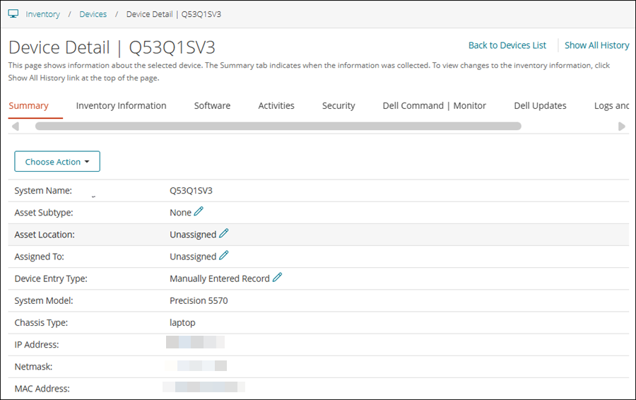 This image is an example of the Device Detail page.