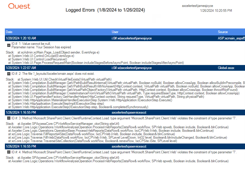 Logged Error Results