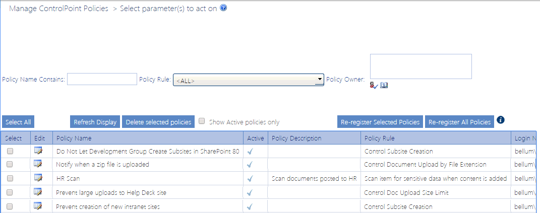 Manage CP Policies