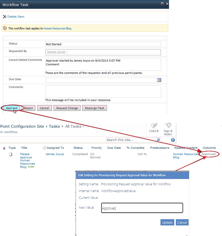 ControlPoint Setting WorkflowApprovedValue