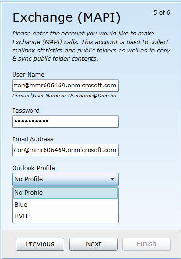 Exchange (MAPI) settings