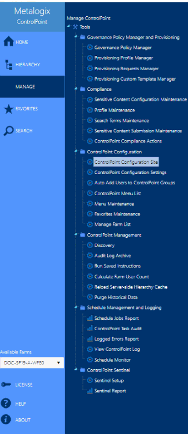 Manage ControlPoint Panel