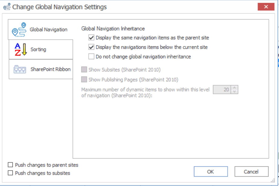 Global Navigation Settings - Global Navigation