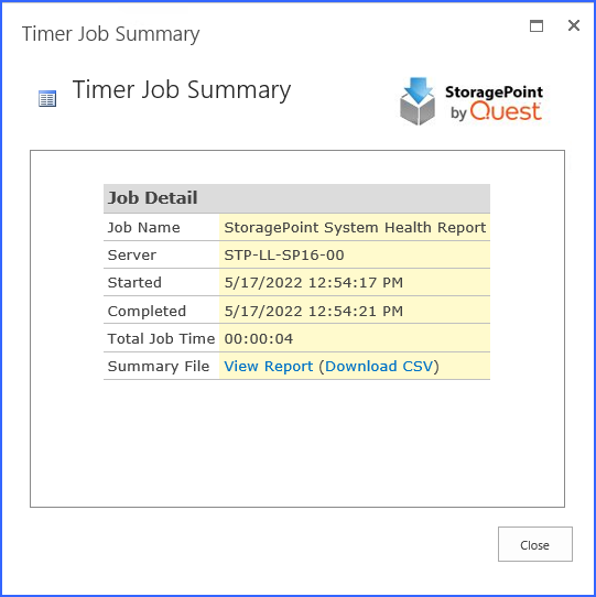 export dashboard data job summary