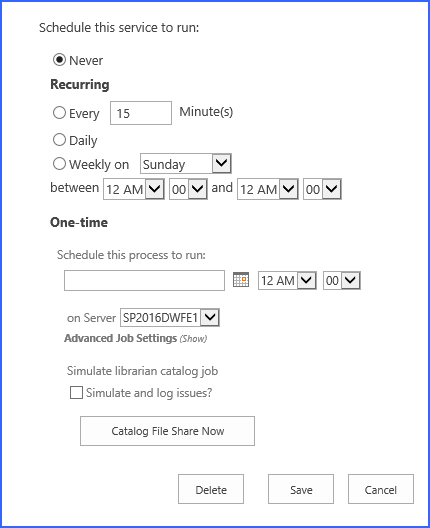 librarian timer job settings