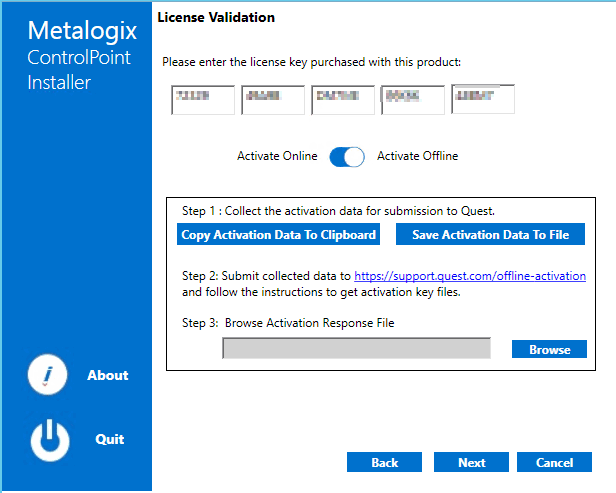 installer license validation offline On Prem