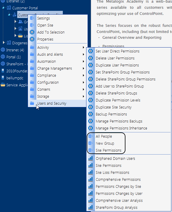 Site Users options