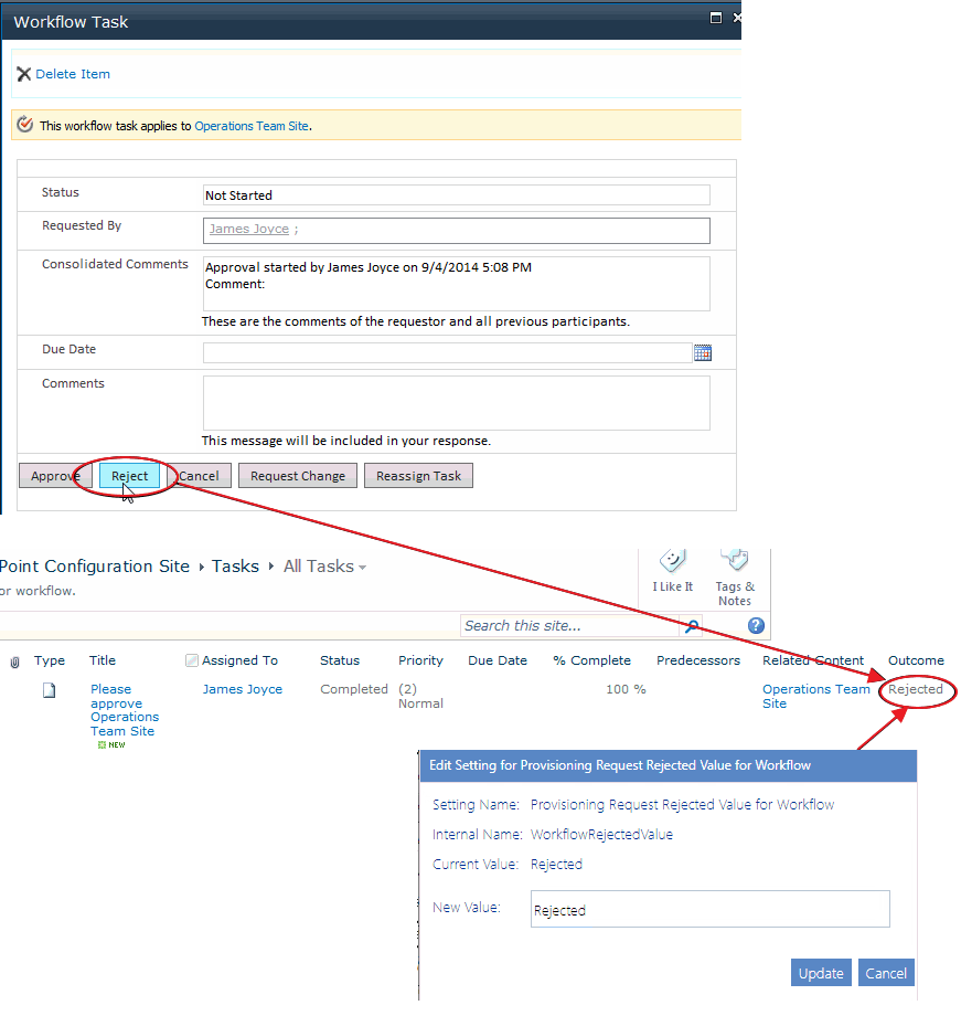 ControlPoint Setting WorkflowRejectedValue