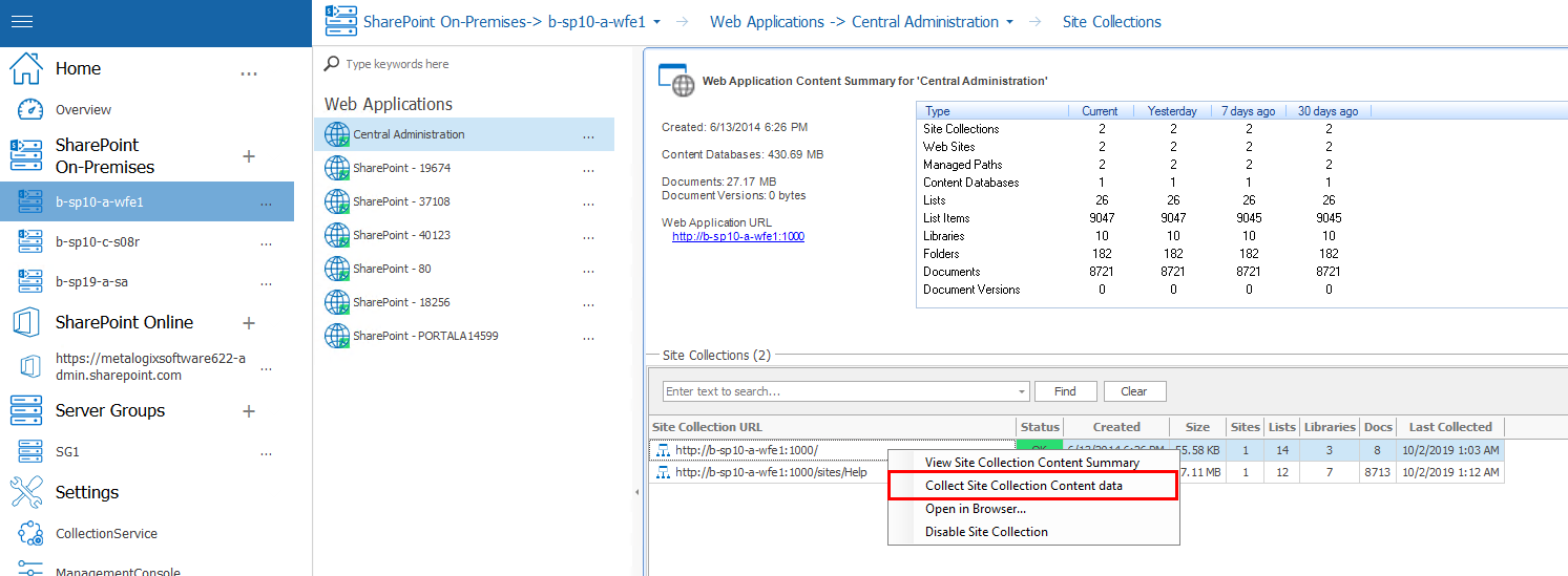 collect site collection content data new 1