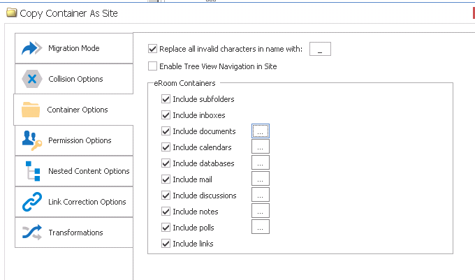 eRoom Containers Options