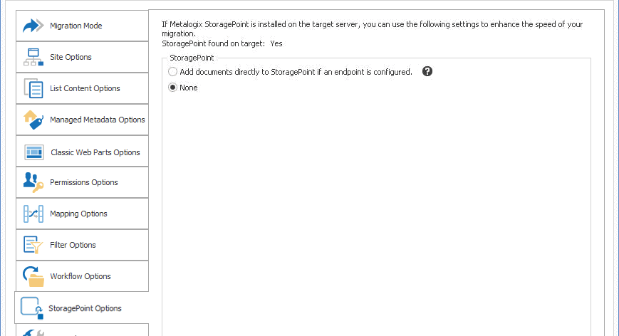 Storage Point Options