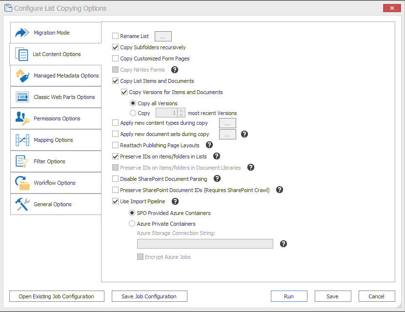 List Options