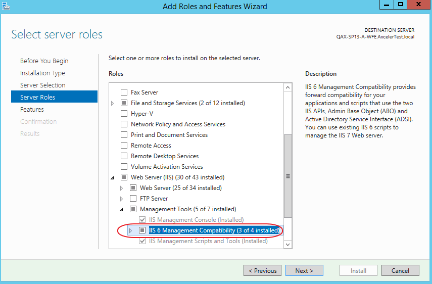 Server Roles IIS Compatibility