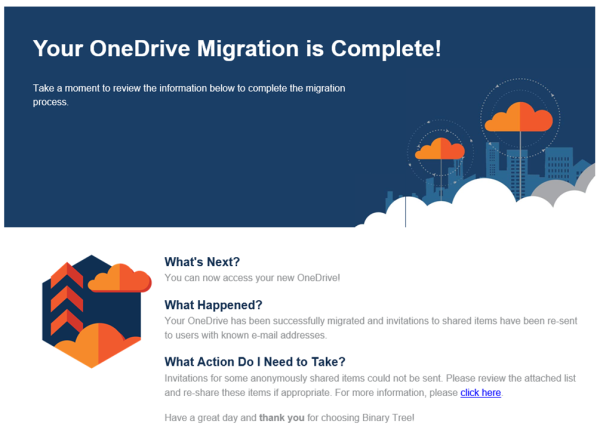 Figure 4: Example OneDrive Cutover Notification Email