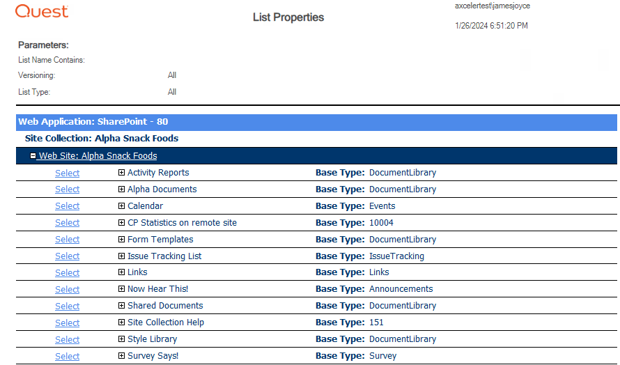 List Summary RESULTS