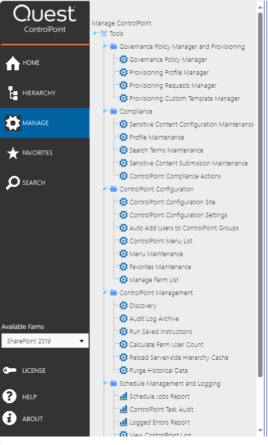 Manage ControlPoint Panel