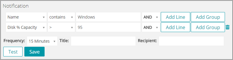 The image of the Notification panel shows a series of drop-down menus that permit defining the criteria for a schedule.