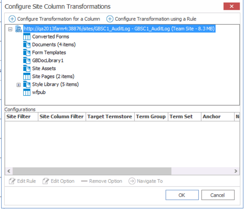 Configure Site Column Transformations