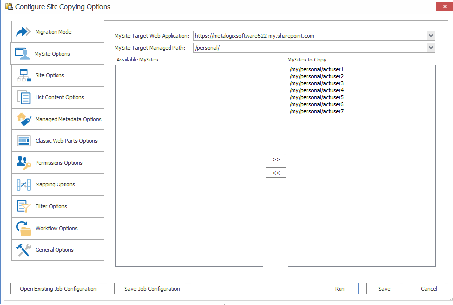 MySite Options