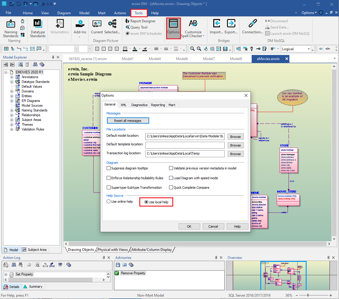 How To Configure erwin Data Modeler to use Local Help Files (4270758)