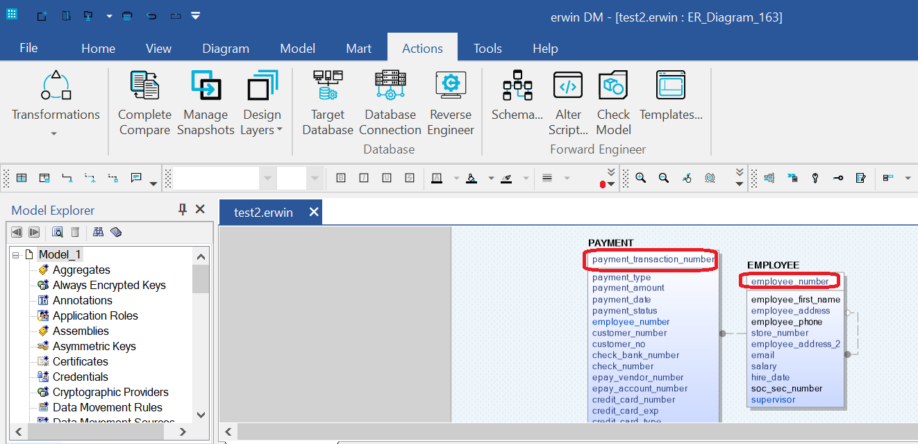 erwin Data Modeler: How can I link a column in one table to a column in  another table so that any (4305480)